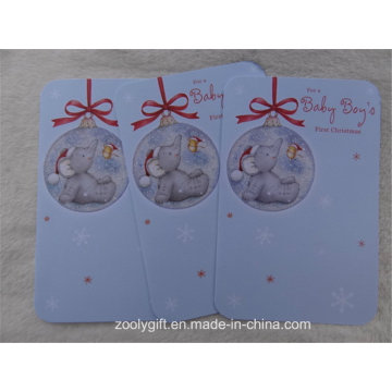 Круглая выкройка с круглым вырезом Рельефный блесток Рождественский колокольчик Поздравительные открытки для первого младенца